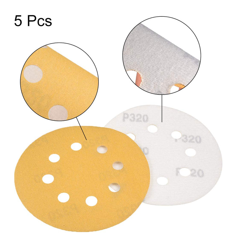  [AUSTRALIA] - uxcell 5 inch 8 Holes Sanding Discs, 320-Grits Hook and Loop Flocking Sandpaper Sand Paper for Orbital Sander 5pcs