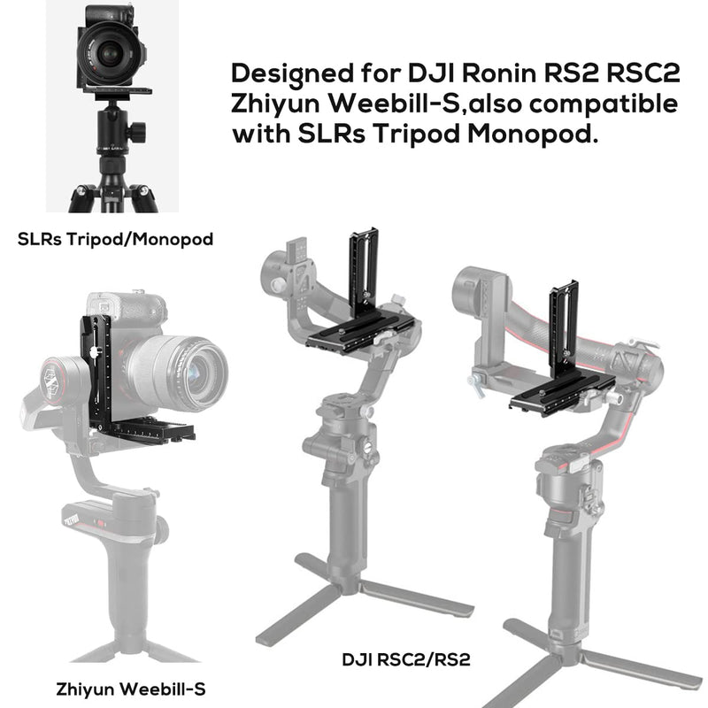  [AUSTRALIA] - EaxanPic Aluminum L Bracket Vertical Horizontal Switching Quick Release Plate for DJI Ronin RS2 RSC2 Zhiyun Weebill-S Gimbal Stabilizer Tripod Monopod and SLRs