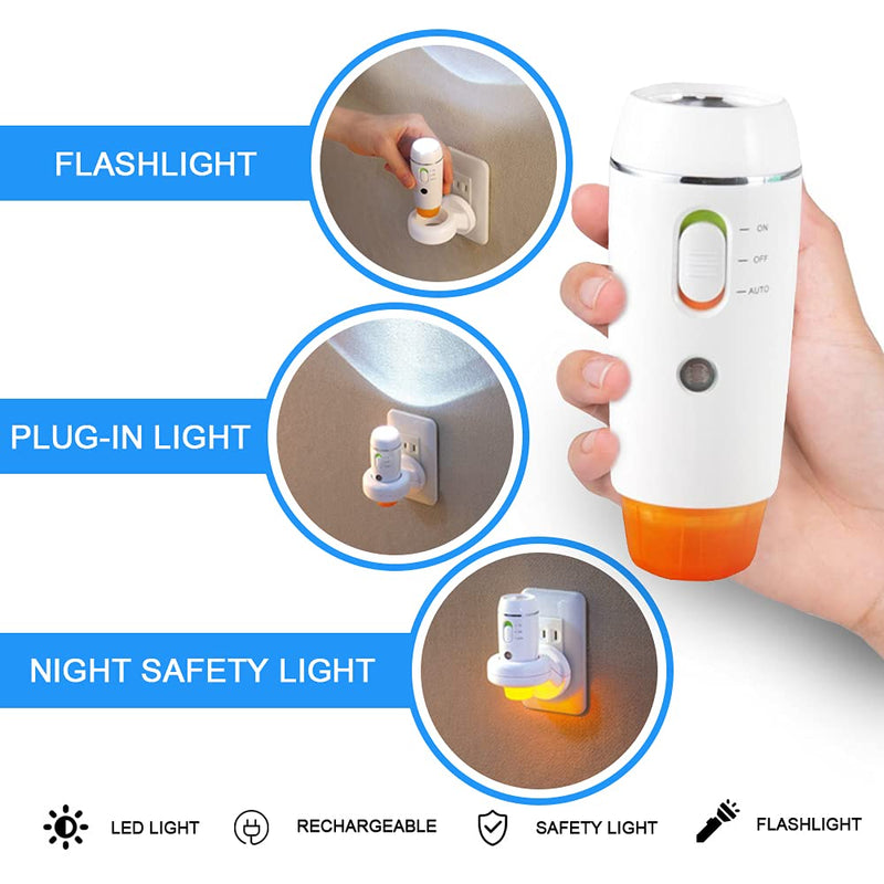 [AUSTRALIA] - Emergency Lights for Home 2 Pack Compact Rechargeable LED Flashlight, Plug-in Portable Flashlights 3-in-1 Function Power Outage Lights for Power Failure, Hurricane Supplies, Emergencies, Hiking
