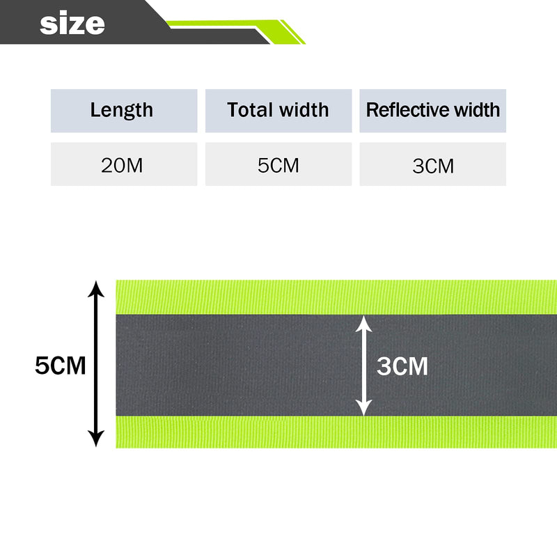  [AUSTRALIA] - TCCFCCT High Visibility Reflective Tape Strip, Fabric Florescent Safety Tape, 2'' x 66ft Sew-on Warning Safety Trim for Clothing, School Bags and Raincoats, 3cm Reflective Width, Green Green 3cm reflective width