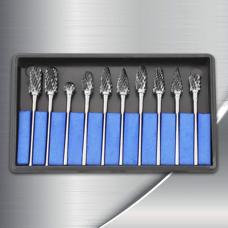 Carbide Burr Set, 10pcs Double Cut Solid Carbide Rotary Burr Set with 2.35mm Shank for Carving, Shaping and for The Removal of Edges or Corners, Burrs and Excess Material - LeoForward Australia