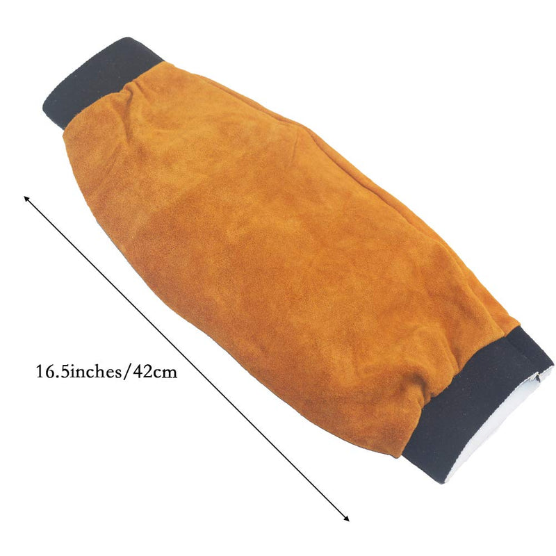  [AUSTRALIA] - Jewboer Leather Welding Sleeves Heat Flame Resistant Arm Protection for Welder 16.5" Long