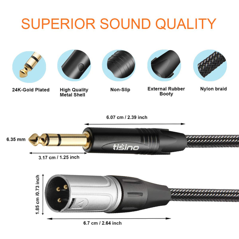  [AUSTRALIA] - TISINO 1/4 to XLR Cable, Nylon Braid Quarter inch TRS to XLR Male Balanced Interconnect Cord Patch Cable- 15ft 15 feet
