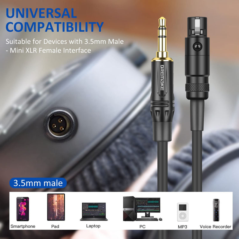  [AUSTRALIA] - DREMAKE Jack 3.5mm to Mini XLR Adapter Cable 3FT, 3.5mm 1/8'' to 3-Pin Mini XLR Cable, TRS 1/8 Inch Aux Stereo Male to Mini XLR Female Converter Audio Cable for Camera Mini-XLR Female to 3.5mm Male 3FT/1.0M