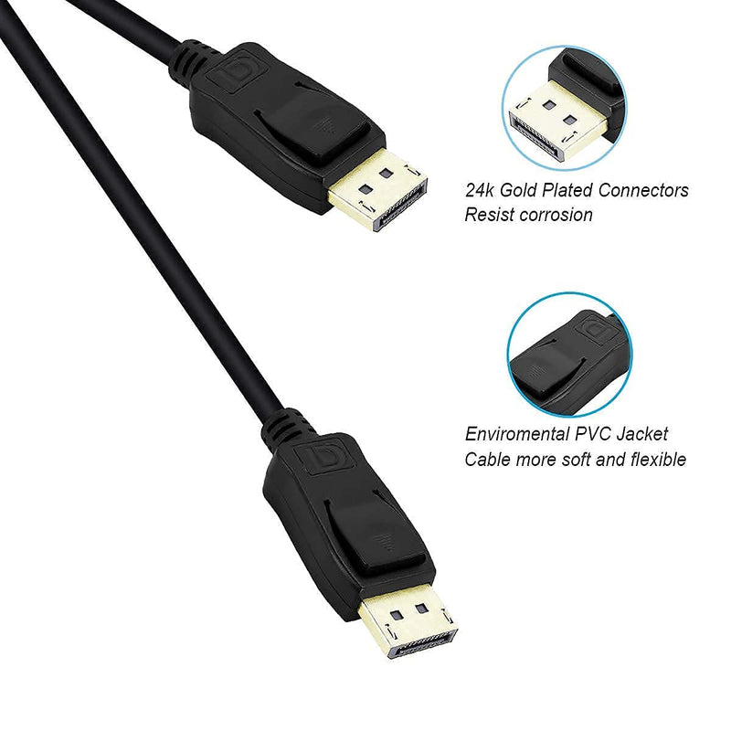  [AUSTRALIA] - DisplayPort to DisplayPort 6 Feet Cable, Benfei DP to DP Male to Male Cable Gold-Plated Cord, Supports 4K@60Hz, 2K@144Hz Compatible for Lenovo, Dell, HP, ASUS and More 1 PACK Black