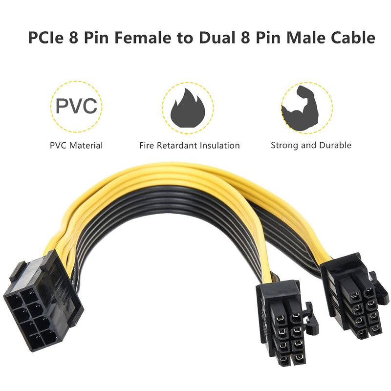  [AUSTRALIA] - 8 Pin to Dual 8 Pin PCIe Cable, 2 Pack GPU VGA PCIe 8 Pin Female to 2×8 Pin Male PCI Express Power Supply Adapter Y-Splitter Cable UIInosoo for Graphics Video Card 9.5inch Type 2