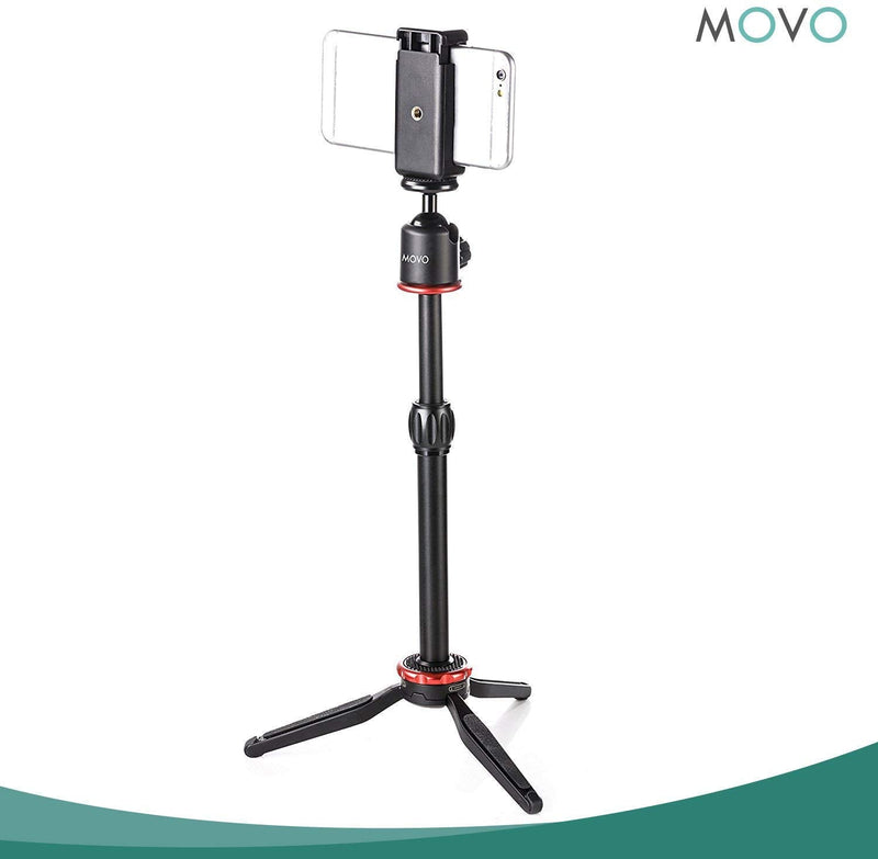  [AUSTRALIA] - Movo Universal Mini Camera Tripod with Extendable Pole (MV-T1) Adjustable Head, Heavy-Duty Aluminum Travel Stand for DSLR, Mirrorless, GoPro, Smartphones, Compact, Portable