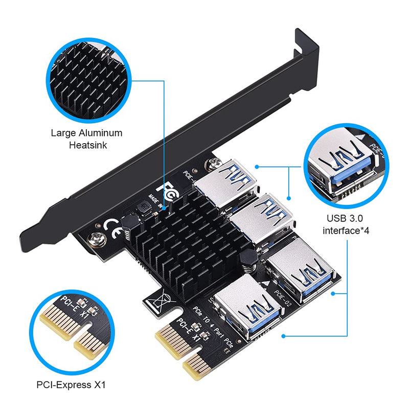  [AUSTRALIA] - ELUTENG PCIE 1 to 4 Ports PCI Express 16X Slots Riser Card USB 3.0 PCI-E Adapter Board Multiplier Port GPU Extender Miner Riser Card for BTC Bitcoin Miner Mining