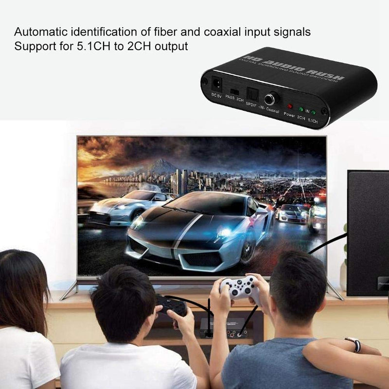  [AUSTRALIA] - Audio DTS Converter, 5.1 CH RCA Digital Fiber-Optic Coaxial to Analog with Coaxial Cable for Vga Monitors, TV Boxes, Power Adapters, 5.1 Audio, Projectors - Black(us) us