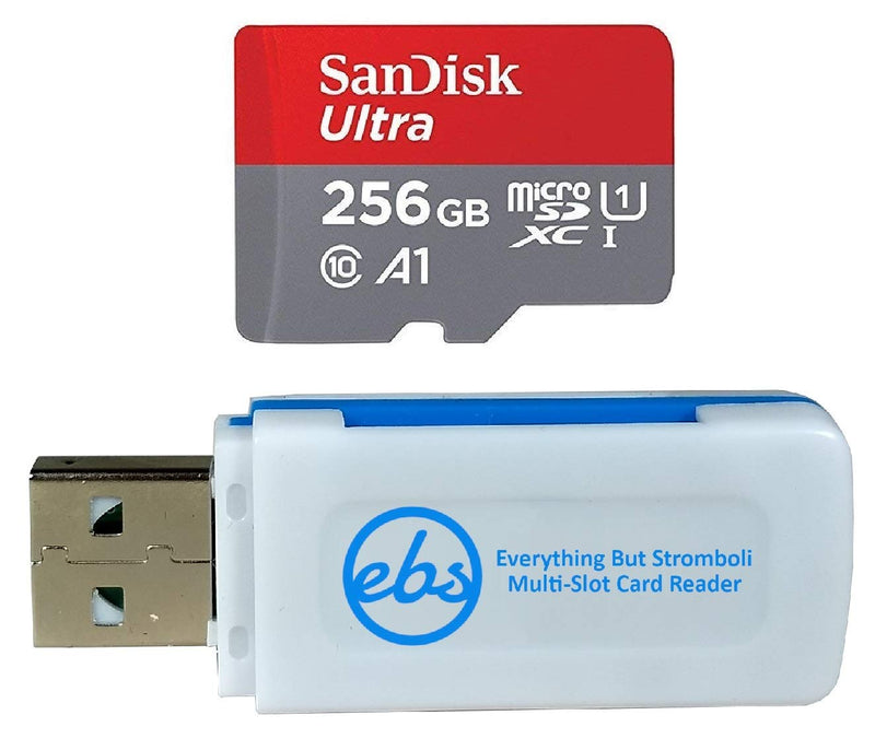  [AUSTRALIA] - SanDisk 256GB Ultra MicroSD Card for Lenovo Tablet Works with IdeaPad Flex 5, Yoga 9i, Flex 3 (SDSQUA4-256G-GN6MN) Class 10 Bundle with (1) Everything But Stromboli SD & Micro SDXC Memory Card Reader