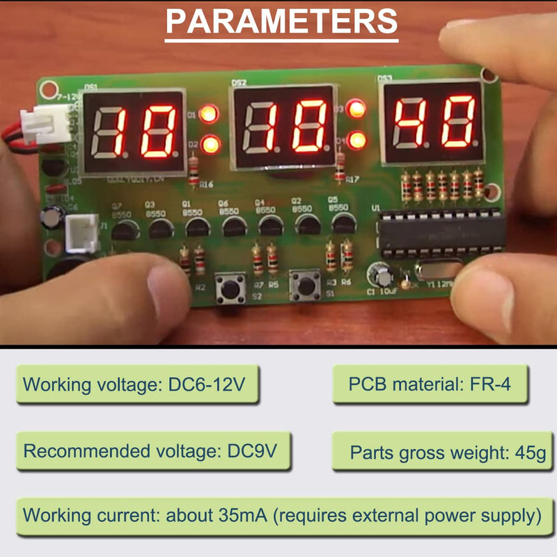  [AUSTRALIA] - DAOKAI Digital Clock DIY Electronics Kit 6Bits LED Digital Tube Display Circuit Board Soldering Practice Kit Electronics for DIY Soldering Student STEM Project, with 9V Battery Clip