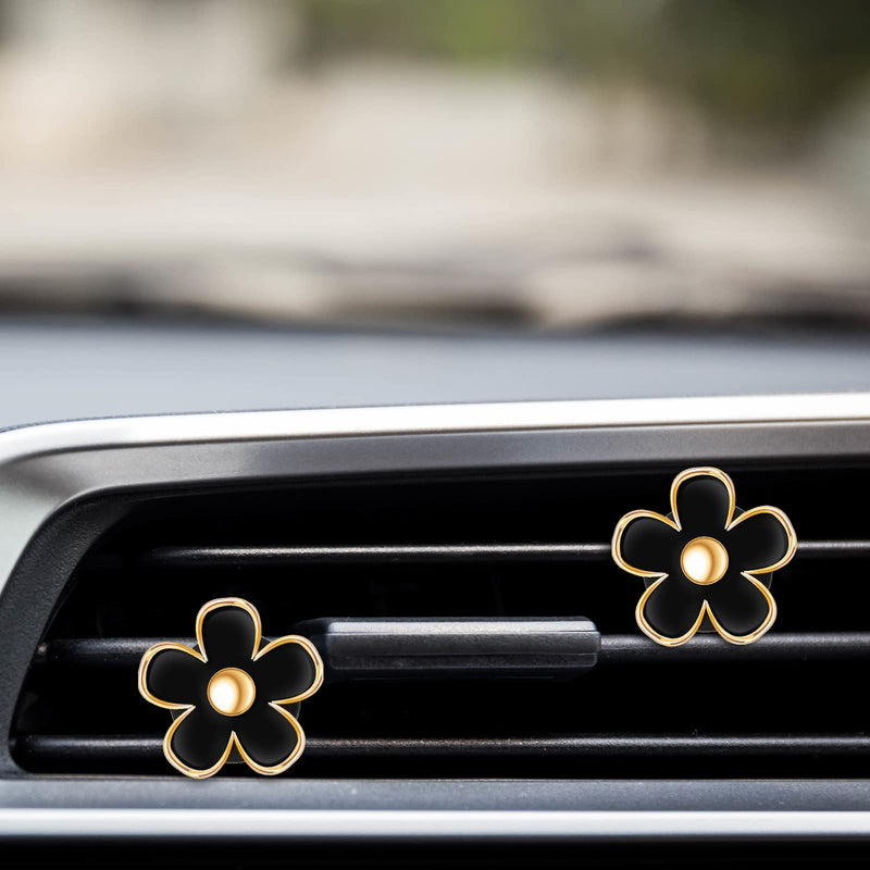  [AUSTRALIA] - 6 Pcs Daisy Flower Air Vent Clip Air Conditioning Outlet Clip Car Air Freshener Clip Charm Car Inter Decor Accessories (Black,2.5 cm, 3 cm, 3.3 cm) 2.5 cm, 3 cm, 3.3 cm Black