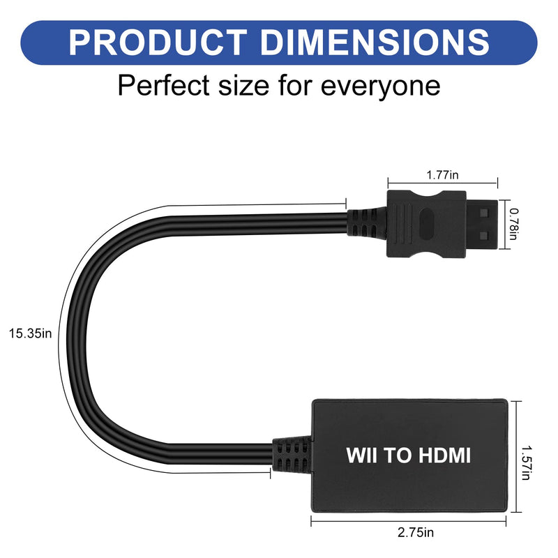  [AUSTRALIA] - Wii to HDMI Converter, Wii to HDMI Adapter 1080p 720p Output Video and Audio with 3.5mm Jack Audio, Support All Wii Display (Black) black