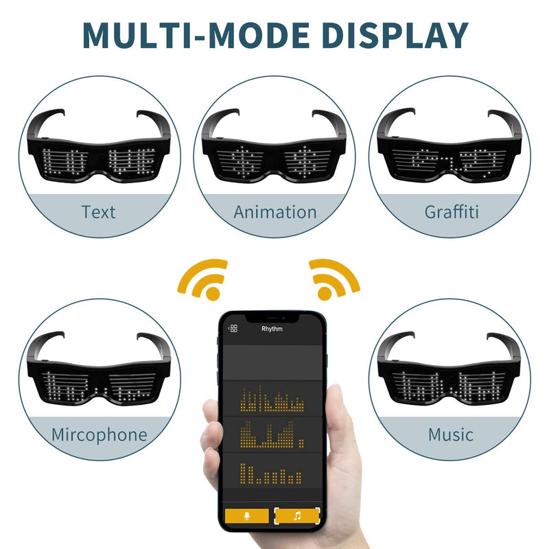  [AUSTRALIA] - ACALEPH Customizable LED Light Up Glasses with Bluetooth for Parties,Festivals,Flashing Display DIY Text Messages,Animation,Control by APP,USB Rechargeable,Gift for Women,Men(White Light) White