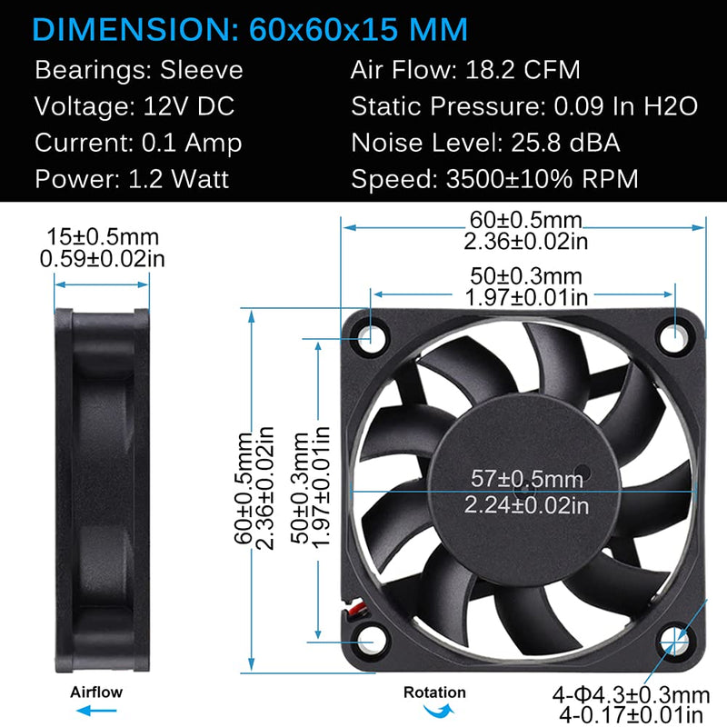  [AUSTRALIA] - GDSTIME 60mm x 60mm x 15mm 12v Brushless Dc Cooling Fan