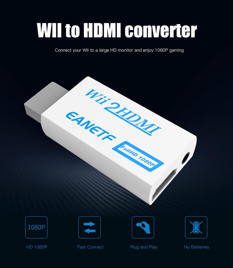  [AUSTRALIA] - Eanetf Wii to HDMI Converter, Wii to HDMI 1080P with 5ft High Speed HDMI Cable Wii2 HDMI Adapter Output Video&Audio with 3.5mm Jack Audio, Support All Wii Display 720P, NTS