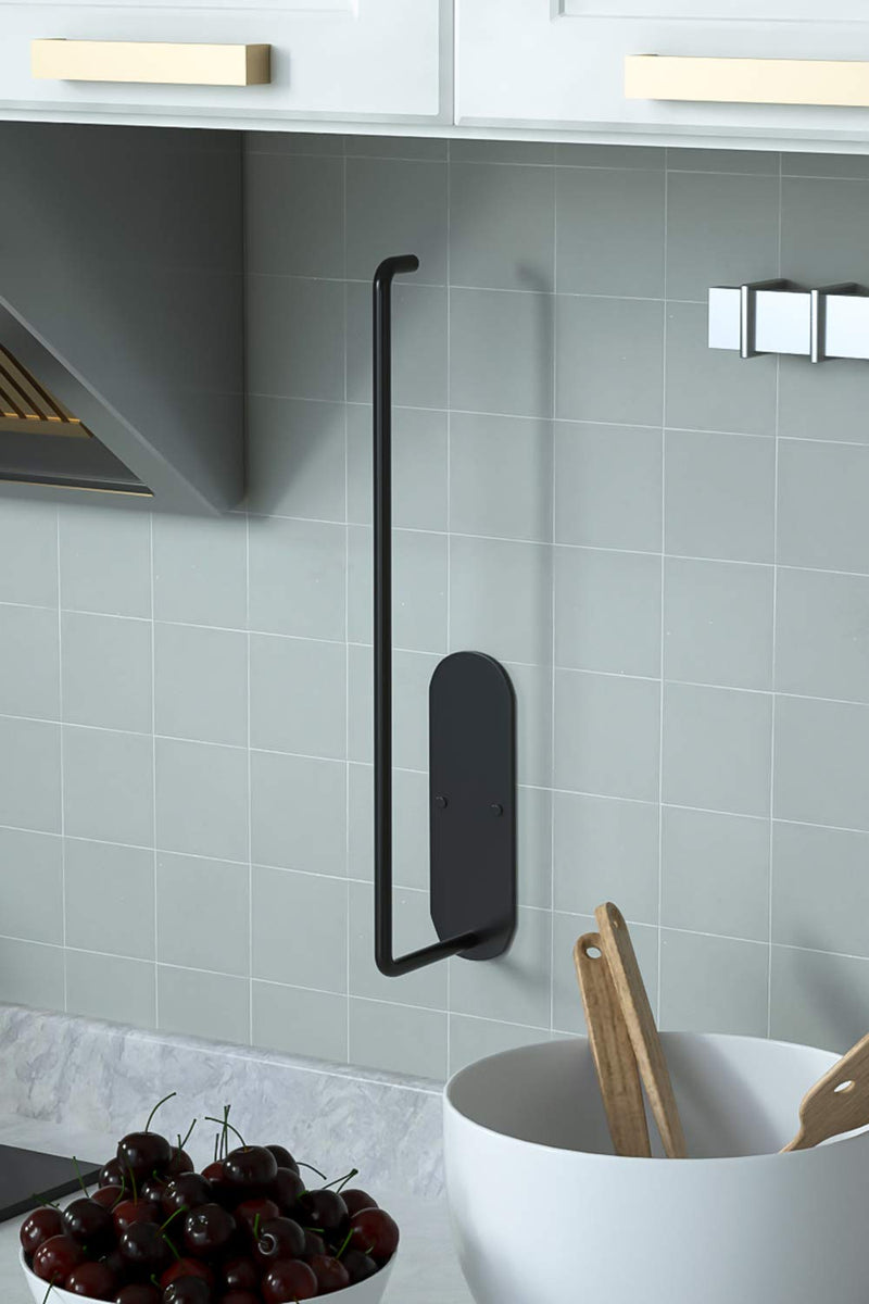  [AUSTRALIA] - Paper Towel Holder - Self Adhesive or Drilling, Under Cabinet Black Paper Towel Rack, SUS304 Stainless Steel Wall Mount Towel Paper Holder for Kitchen, Bathroom, Cabinets, Wall