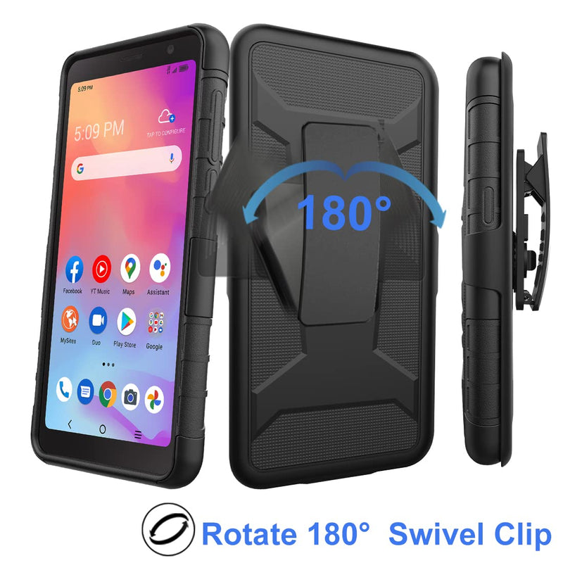  [AUSTRALIA] - Ailiber Compatible with Alcatel TCL A3 A509DL Case, Alcatel TCL A3 Case Holster with Screen Protector, Swivel Belt Clip Holster Kickstand Holder, Heavy Duty Full Body Cover for Alcatel TCL A3-Black Screen Protector & Black