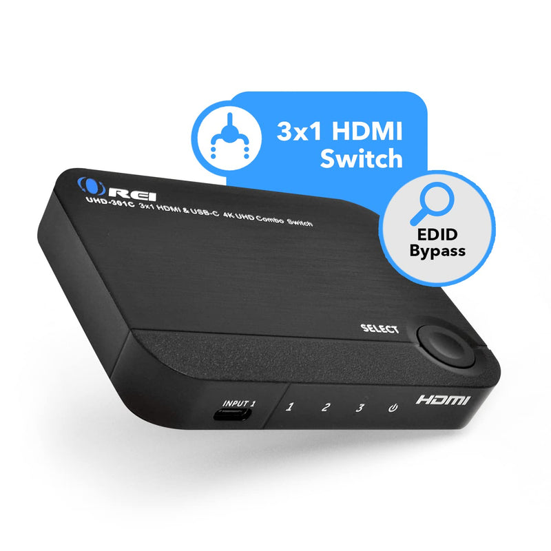  [AUSTRALIA] - OREI 4K 3 Port 3x1 HDMI Switch, 2 HDMI + USB-C Input Connect Laptop, PC, Computers, Phones, Gaming, Streaming Devices on One Display TV Monitor - UltraHD HDCP 2.0