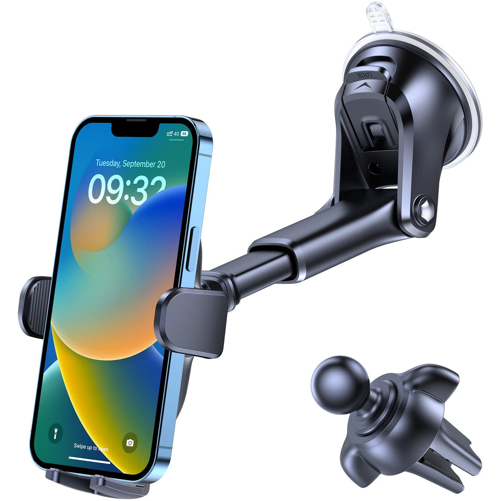  [AUSTRALIA] - OQTIQ 3-in-1 Suction Cup Phone Holder Windshield/Dashboard/Air Vent, Mount with Strong Sticky Gel Pad for Car, Compatible with iPhone, Samsung & Other Cellphone Black