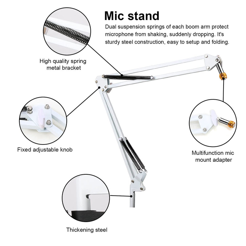  [AUSTRALIA] - YOUSHARES Razer Seiren X White Boom Arm with Pop Filter - Mic Stand with Foam Cover Windscreen Compatible with Razer Seiren X Streaming Microphone(White)