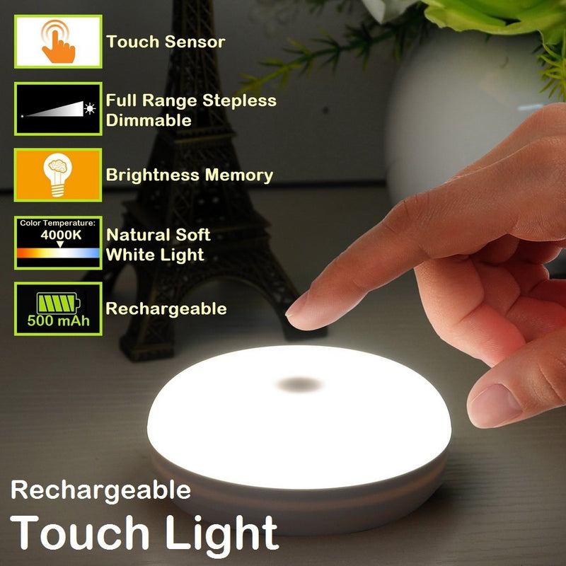Rechargeable Touch Light, RTSU DIY Stick Anywhere Led Night Light Touch Lamp Tap Light (Touch Sensor Switch, Stepless Dimmer, Last Setting Memory, Built-in Battery Powered, Warm White Light) - LeoForward Australia