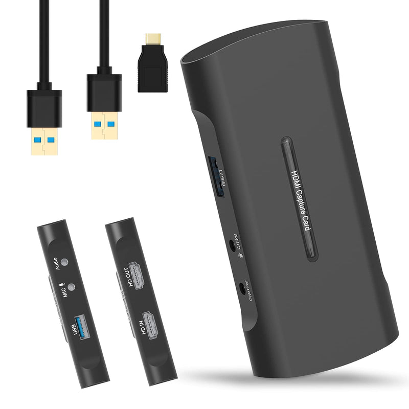  [AUSTRALIA] - Capture Card,Audio Video Capture Card 4K 1080P 60fps HDMI to USB3.0 Game Capture Card, Compatible with Windows, Mac OS and Linus System,HDMI Capture for Game Streaming Live Broadcasts Video Recorder Black