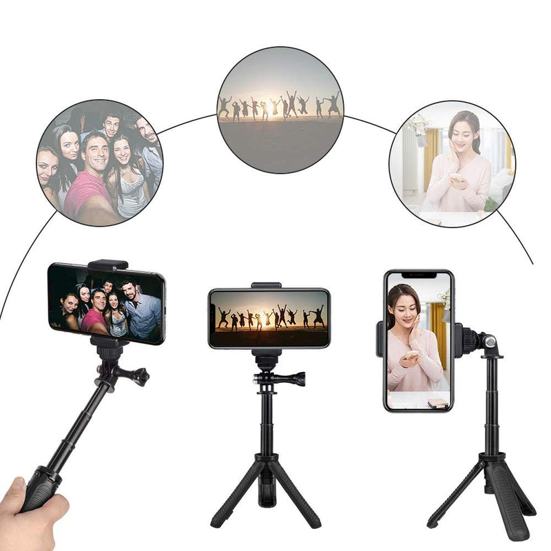  [AUSTRALIA] - Taisioner Mini Selfie Stick Tripod Kit Two in One Compatible with GoPro AKASO Action Camera and Cell Phone Accessories Black