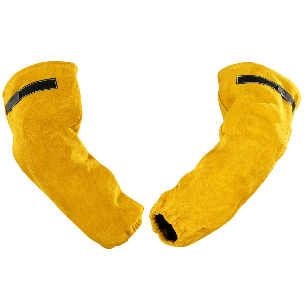  [AUSTRALIA] - Leather Welding Work Sleeves for Men&Women - Heat & Flame Resistant Arm Protection One Size Fit Most Yellow