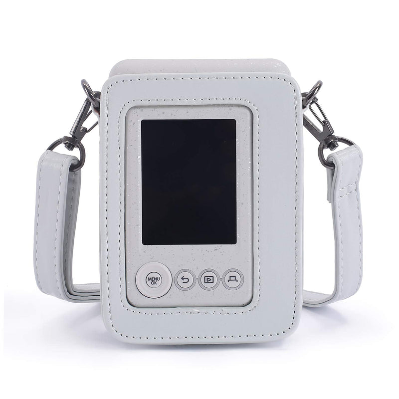  [AUSTRALIA] - Phetium Protective Case Compatible with Instax Mini Liplay Hybrid Instant Camera and Printer, Soft PU Leather Bag with Removable/Adjustable Shoulder Strap (Smokey White) Smokey White