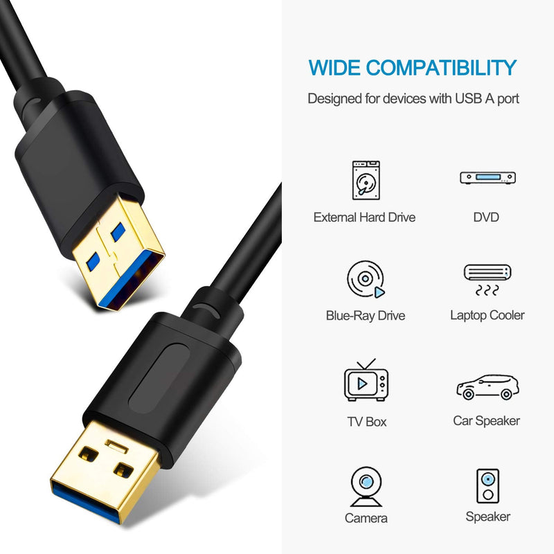  [AUSTRALIA] - USB 3.0 A to A Male Cable 6Ft,USB to USB Cable USB Male to Male Cable USB Cord with Gold-Plated Connector for Hard Drive Enclosures, DVD Player, Laptop Cooler (6Ft/1.8M) 6 Ft