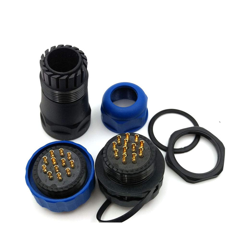  [AUSTRALIA] - SZJELEN SD28 28MM Panel Mount Connector 12Pin,Male Plug to Female Socket,Waterproof Cable Gland Cap IP68 (12-Pin, Panel Mount-Plug(Male)&Socket(Female)) 12-Pin Panel Mount-Plug(male)&Socket(female)
