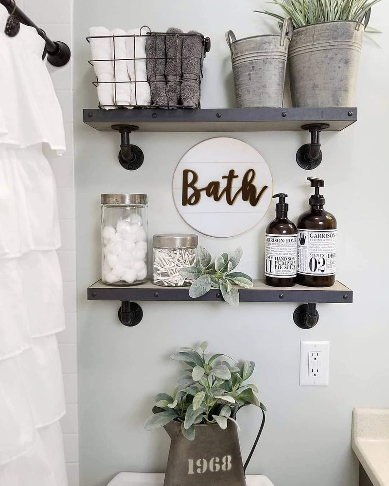  [AUSTRALIA] - Lavender Inspired Rustic 3D Bath Sign for Bathroom-Round Wood Bathroom Signs Decor-Modern Farmhouse Bathroom Wall Hanging Sign-Round Shiplap Signs for Bathroom 10''