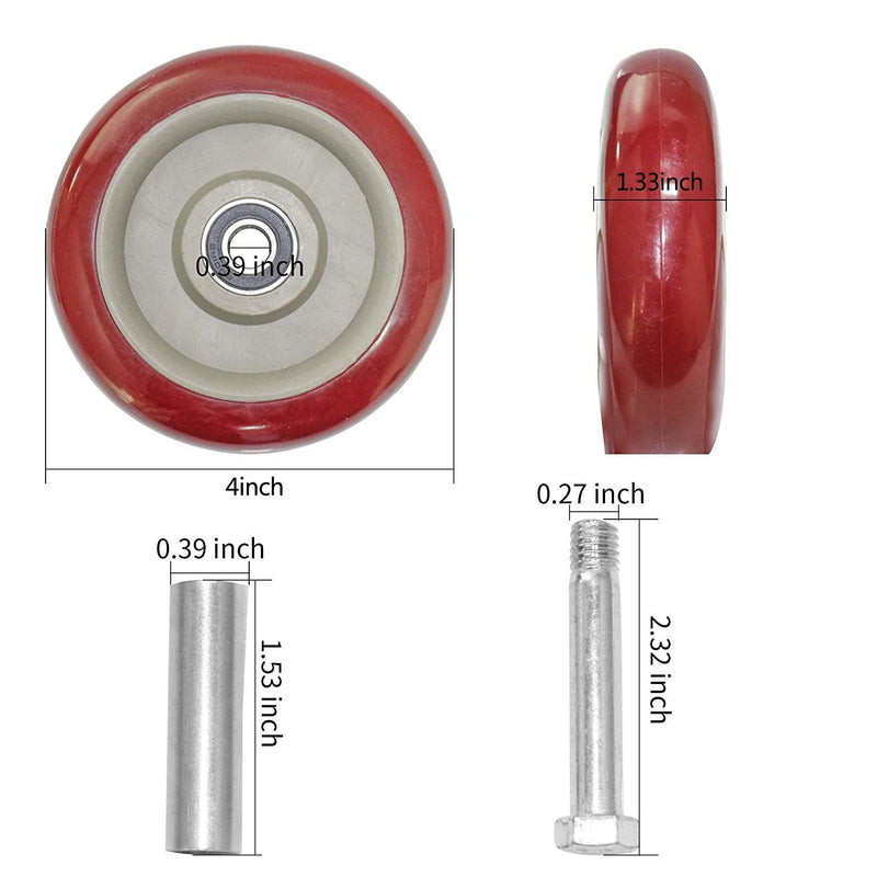  [AUSTRALIA] - URBEST Push Cart Wheels, Heavy Duty 4 Inch PU Caster Wheels Bearings Repair Kits, Pltae Casters, Shelf Replacement Wheels for Platform Trucks up to 265 Pounds (M:4 Inch,Red)