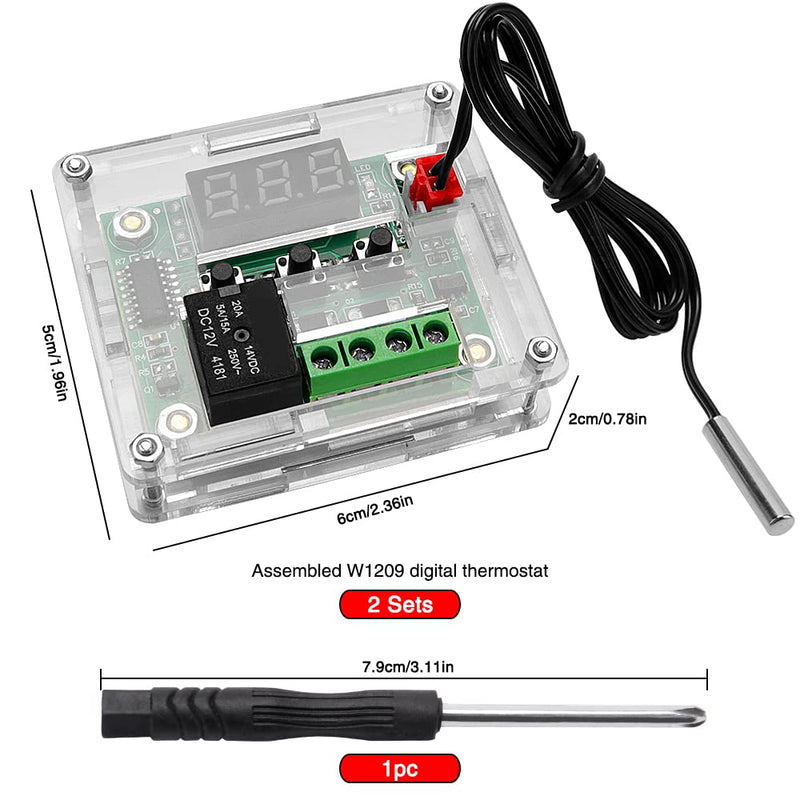  [AUSTRALIA] - VooGenzek Pack of 2 W1209 Temperature Controller Module with Housing, 12V DC Micro Digital Thermostat -50-110°C Electronic Temperature Temp Control Module Switch, with NTC Sensor Probe (Red & Blue) Temperature Controller with Housing