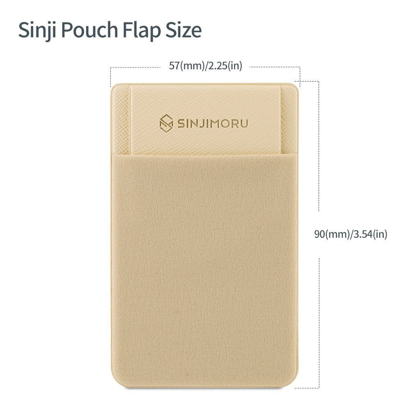  [AUSTRALIA] - Sinjimoru Secure Card Holder for Back of Phone, Stretchy Fabric Cell Phone Wallet Stick On Credit Card Case for iPhone & Android. Sinji Pouch Flap Beige