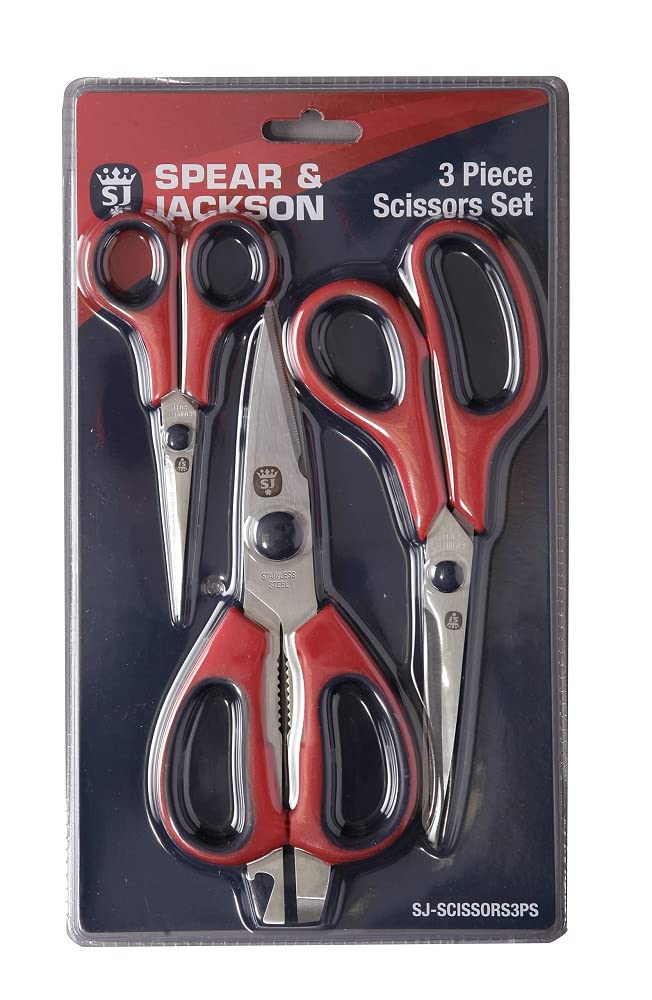  [AUSTRALIA] - Spear & Jackson SCISSORS3PS 3 Piece Scissor Set, Red/Silver, 20 x 26 x 1.5 cm