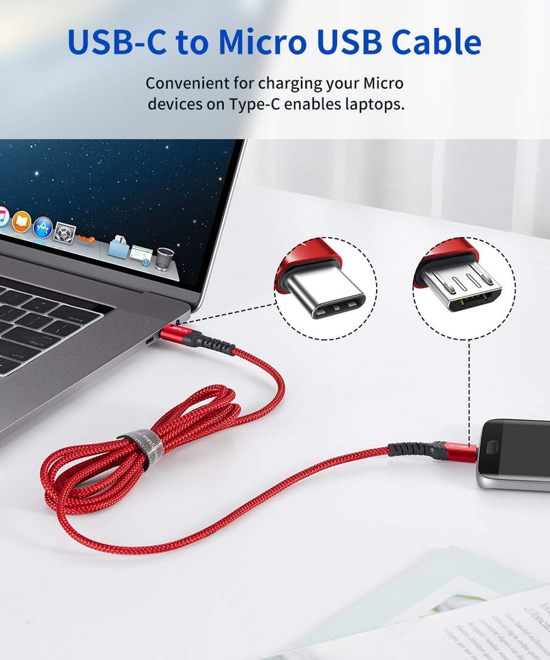USB C to Micro USB Cable 6.6FT, JSAUX Type C to Micro USB Charger Braided Cord， Support Charge & Sync Compatible with MacBook (Pro),Galaxy S8, S9, S10, Pixel 3 XL, 2 XL and Micro USB Devices- Red/2M - LeoForward Australia