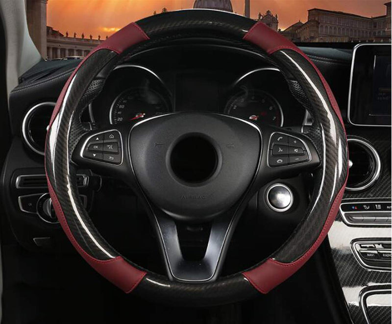  [AUSTRALIA] - i-Will Durable Four Seasons Car Steering Wheel Cover Stitch Leather Fashionale 15 Inch Massage Grip Universal Fit (Wine Red) Wine Red
