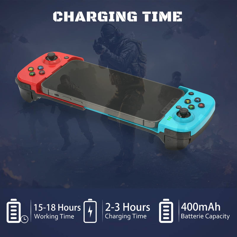  [AUSTRALIA] - Joso Wireless Game Controller for iOS, Android, PC, Bluetooth Gamepad Joysticks for iPhone13/12/11/X, iPad Mini/Air/Pro, Mac, MacBook, Tablets, Samsung Galaxy, Steam, COD Mobile, Apex - Direct Play (Blue+Red) Blue+Red