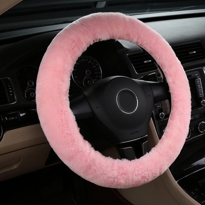  [AUSTRALIA] - Dotesy Pure Wool Auto Steering Wheel Cover Genuine Sheepskin Great Grip Anti-Slip Car Steering Wheel Cushion Protector Universal 15 inch for Car,Truck,SUV,etc. (Pink) pink