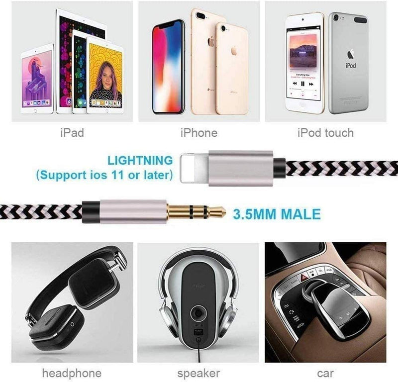  [AUSTRALIA] - Aux Cord for iPhone, Apple MFi Certified Lightning to 3.5mm Audio Cable 3.3FT 3.5mm Nylon Braided Aux Cable for iPhone 13 12 11 XS XR X 8 7 6 iPad,iPhone AUX Cord for Car Home Stereo,Headphone,Speaker Silver 1