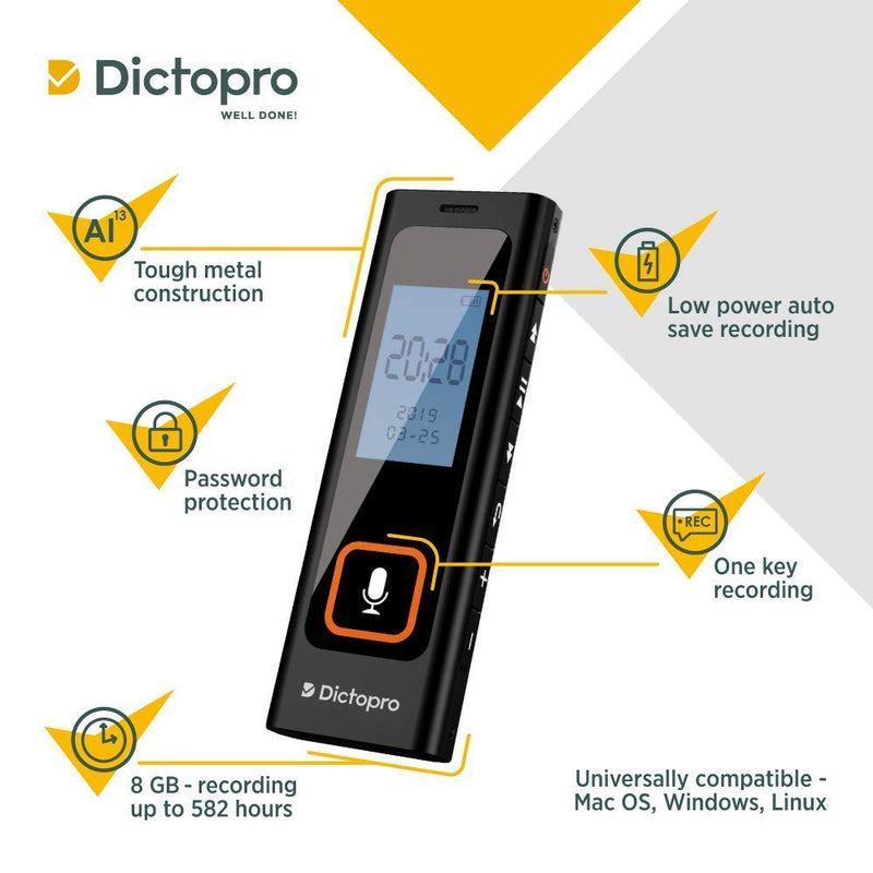  [AUSTRALIA] - Digital Voice Activated Recorder w/Password Protection - HQ Recording from 60ft, Record Lectures & Meetings, Sensitive Microphone, Automatic Noise Reduction, 582H Playback, Small & Portable, USB, 8G