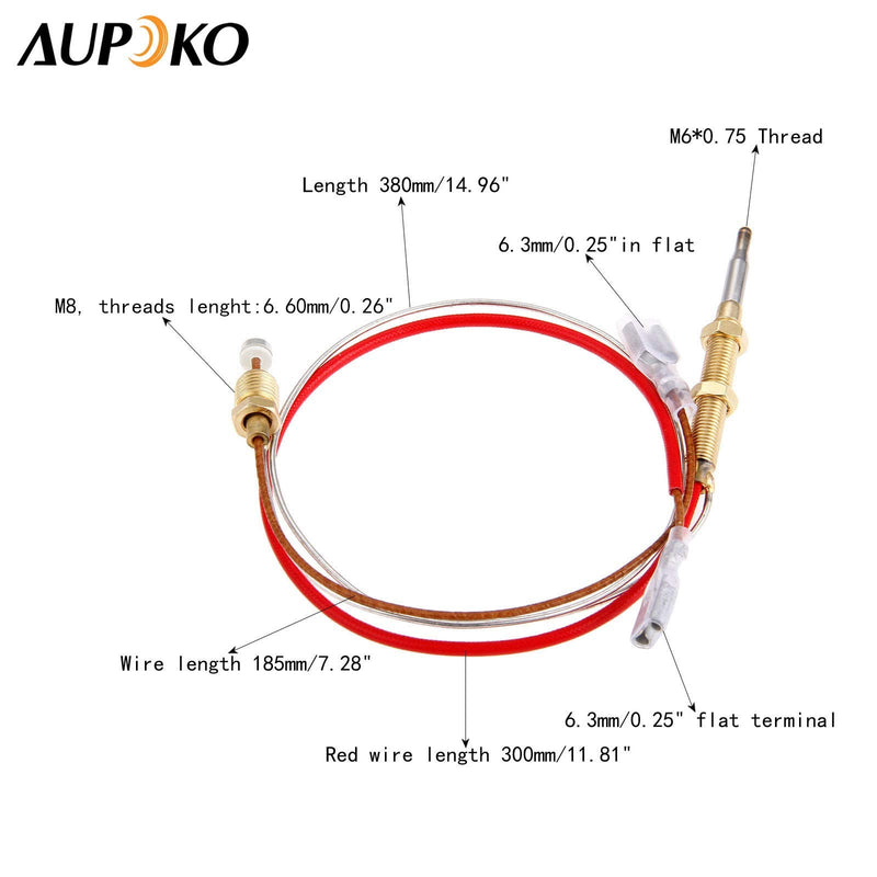  [AUSTRALIA] - Thermocouple for gas patio heater outdoor heating, Aupoko patio heater spare parts thermocouple for heating element, M6x75 thread with M8x1, M9x1 connection nuts 6.3 mm flat clamp, 410 mm