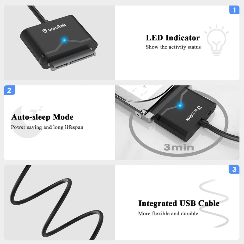  [AUSTRALIA] - WAVLINK USB 3.0 to SATA Adapter Cable, External SATA III Hard Drive Connector for 2.5'' SSD/HDD & 3.5" HDD Data Transfer, Support UASP, Trim and S.M.A.R.T. with 3 mins Auto-Sleep, Max 18TB