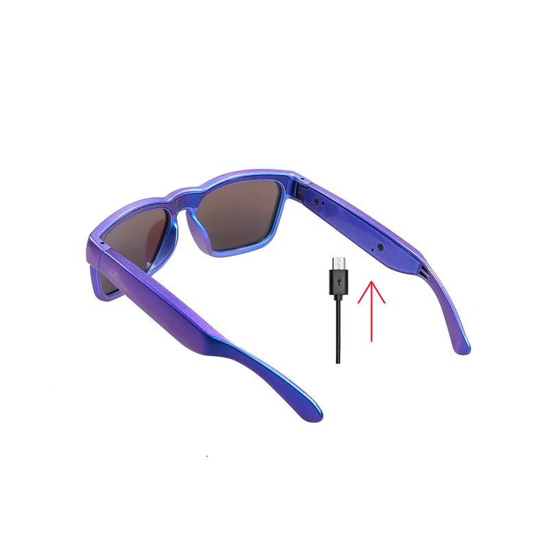  [AUSTRALIA] - OhO Audio Sunglasses,Voice Control and Open Ear Style Listen Music and Calls with Volumn UP and Down, Bluetooth 5.0 and IP44 Waterproof Feature for Indoor and Outdoor Chameleon Dark Blue - Blue Light Blocking Lens