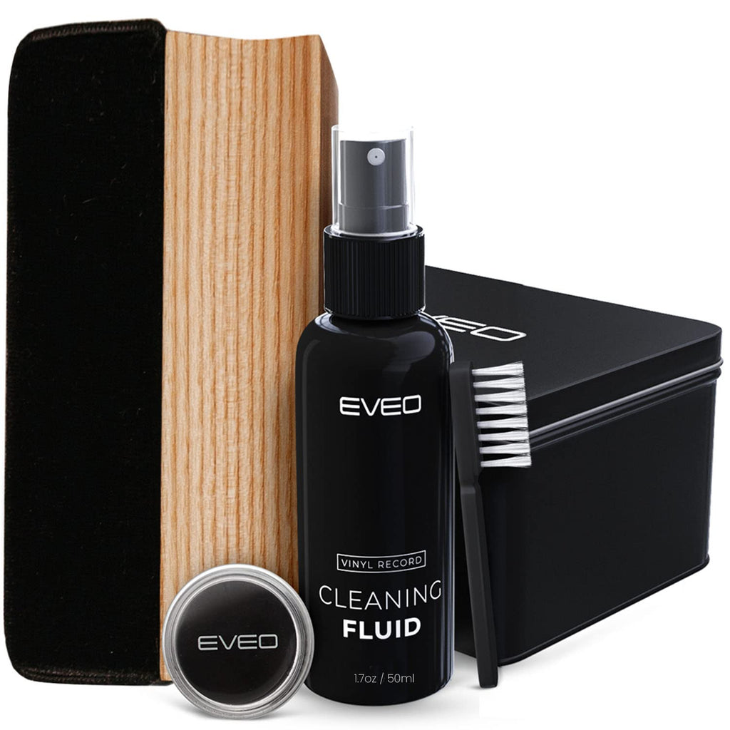  [AUSTRALIA] - EVEO Premium Vinyl Record Cleaner Kit - Complete 4-in-1 Vinyl Records Cleaning Kit for Records Albums-Includes Soft Velvet Record Brush,Cleaning Liquid,Duster &Turntable Stylus Cleaning Gel