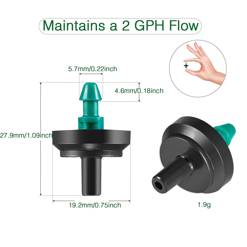 [AUSTRALIA] - LiquiDrip 2 GPH Irrigation Drippers & Drip Emitters Maintain Constant Flow, 2 GPH Pressure Compensating Drippers, 2 GPH Inline Drippers & Drip Irrigation Emitters, 50 Per Bag, Green/Black