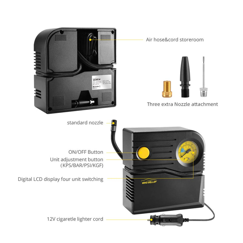  [AUSTRALIA] - WindGallop Small Portable Air Compressor Tire Inflator with Pressure Gauge Car Tire Pump 12V DC Tire Compressor Electric Air Pump for Car Tires Bike Motorbike Tire Balls Other Inflatables (Yellow) Yellow