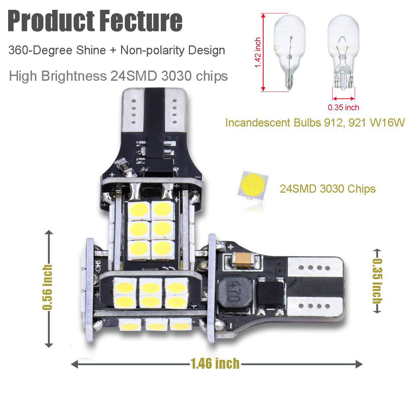 iBrightstar Newest Extremely Bright 3030 Chipsets T15 912 W16W 921 LED Bulbs Error Free For Backup Reverse Lights,Truck Cargo Lights, High Mount/3rd Brake Lights, Xenon White - LeoForward Australia
